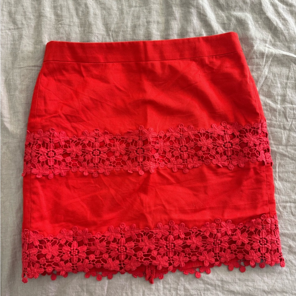 J. Crew Factory Red Floral Crochet Mini Skirt